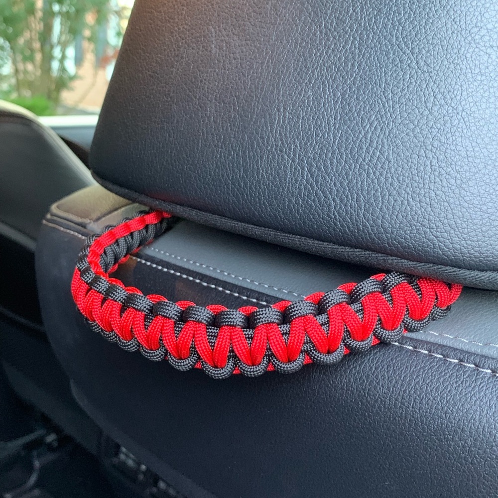 Black and red paracord grab handles